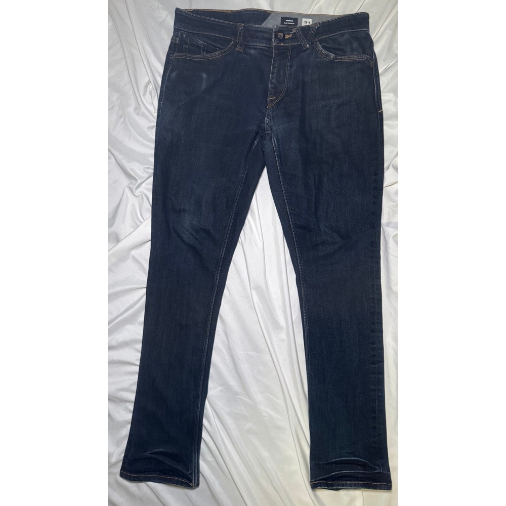 Volcom Vorta Slim Straight Jeans Mens 31 Dark Wash Streetwear Denim